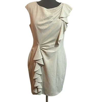 Vestido Calvin Klein Caqui Volantes Sin Mangas Talla 12 Carrera Oficina Negocios  Foto 1 de 4