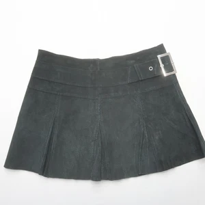 Gonna vintage Y2K in vera pelle scamosciata con ombretti taglia 7/8 mini grunge gotico plissettato - Foto 1 di 7