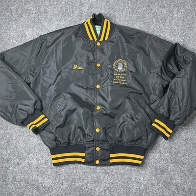 Винтажный 1980-х Вьетнам ВВС атласный Bomber куртка мужская L черный кнопка вверх 80-х - Изображение 1 из 4