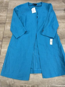 Talbots 100% Pure Irish Linen Long Blazer One Button Aqua/Blue NWT Size small - Picture 1 of 11
