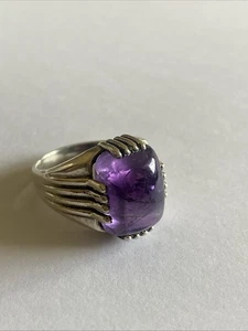 Silver Ring Purple Gemstome Ring Size Q 1/2- Modernist Setting -stone 1.5 X 1cm - Picture 1 of 9