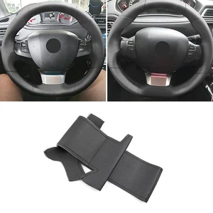 All Black Steering Wheel Sewing Leather Cover For Peugeot 308 2014 2015 2016 - Picture 1 of 8