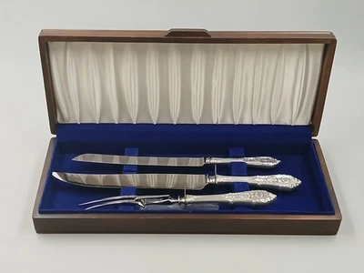 Juego de 3 utensilios para tallar asado Rose Point Wallace de plata de ley, en caja Foto 1 de 4