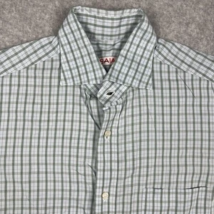 Isaia Napoli Long Sleeve Button Shirt Mens 15.5 / 39 Green Blue Plaid Italy - Picture 1 of 7