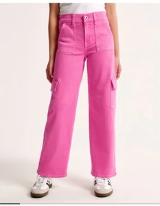 Abercrombie Girls Size 13/14 Long Barbie Pink Cargo Jeans - Picture 1 of 1