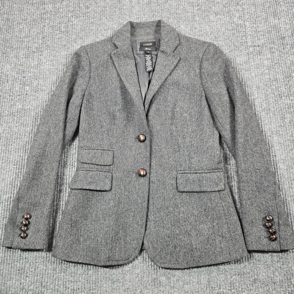 Blazer J Crew Mujer 4 Gris Lana Hacking Chaqueta Espiga Tweed Forrado A Medida Foto 1 de 4