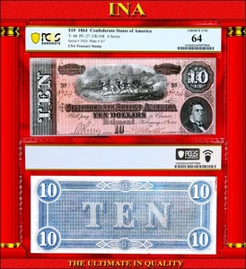 $10 1864 CONFEDERATE T-68 PF-27 CR-548 6-Series US Civil-War PCGS 64 Nice Color - Picture 1 of 3