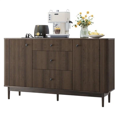 Aparador Armario Buffet con Almacenamiento, 60"" Nogal Acanalado Credenza Consola Mesa Foto 1 de 4