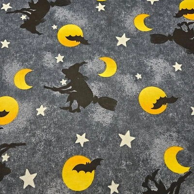 23" Halloween Print / Witch Bat Moon Stars VIP Dark Gray - Image 1 of 3