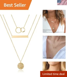 Special Occasion Layered Necklace Set - 14K Gold Plated Gift Boxed Elegance - Picture 1 of 8