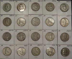 Lot of 20 Average Circulated Ben Franklin Silver Half Dollars in Window Flips - Picture 1 of 22