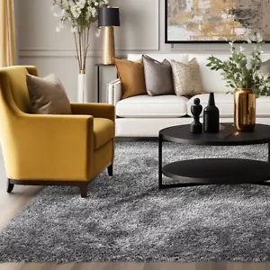 RugBerry 5x7 ft Light Grey Shag Area Rug Soft Fluffy Modern Solid Floor Carpet - Picture 1 of 6