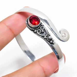 Garnet Gemstone Handmade 925 Sterling Silver Cuff Bracelet Adjustable - Picture 1 of 1