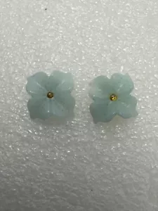 Sterling Silver .925 ~ Carved ~ 10mm Light Blue Agate Floral Earrings - Picture 1 of 6