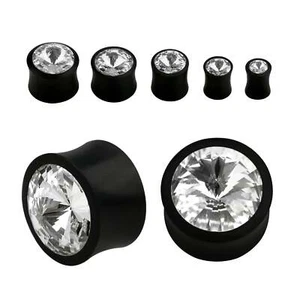 ❤ 6 - 16 mm Ohr Piercing Plug Holz Kristall Areng Schwarz Glitzernd Flesh Tunnel - Bild 1 von 1