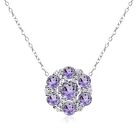Sterling Silver Amethyst and White Topaz Flower Round Pendant Necklace