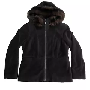 Giacca cappotto LL Bean misto lana marrone donna pelliccia sintetica con cappuccio zip intera taglia XS - Foto 1 di 11