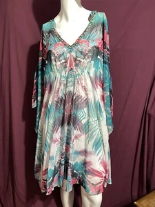 Ladies Jlo Floral Draped Sheer Dress Size XL In EUC - Picture 1 of 11