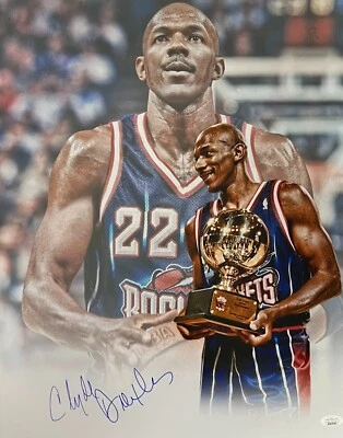 Clyde Drexler Signed Autographed 16x20 Photo JSA Authen Houston Rockets 2 - Image 1 of 2
