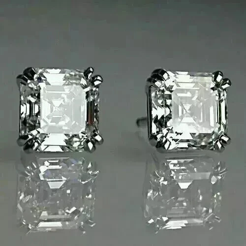 Women's Stud Earring 2Ct Asscher Cut 14K White Gold Plated Lab Created Diamond - Image 1 of 1
