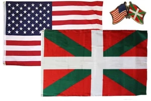 Wholesale Combo USA & Basque Country 2x3 2'x3' Flag & Friendship Lapel Pin - Picture 1 of 4