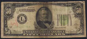 Fr.2102 -L 1934 San Francisco $50 Federal Reserve Note Circulated Pen - Picture 1 of 2