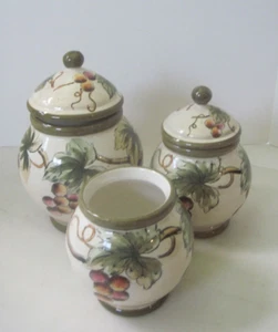 JUEGO DE BOTES DE COCINA CHARDOANNAY VINTAGE 3 IMPRESIÓN DE UVA UNA TAPA FALTANTE - Imagen 1 de 14