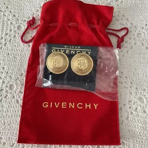 Pendientes de clip redondos con bolsa vintage Givenchy Paris New York con logotipo grueso - Imagen 1 de 10