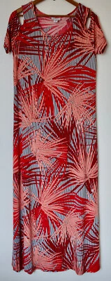 Jaclyn Smith Womens Tropical Maxi Dress Size L Red Cold Shoulder Long Boho - Image 1 of 4