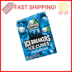 ICE BREAKERS Ice Cubes Peppermint Sugar Free Chewing Gum Bottles, 3.24 oz (4 Cou - Picture 1 of 2