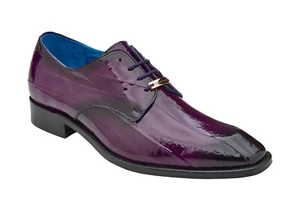 NUEVOS Zapatos de Vestir Exóticos Belvedere para Hombre Anguila Genuina con Cordones Oxford Hechos a Mano Púrpura - Imagen 1 de 3