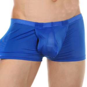 Men's Mesh Underwear Boxer Sexy Sheer Underpants Side Open Crotch Pouch Trunks - Picture 1 of 23