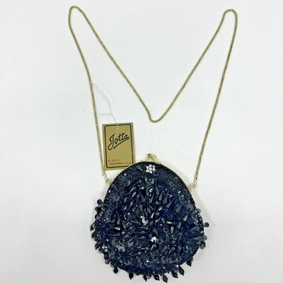 复古 Jotta 黑色串珠钱包带金色金属 44 英寸链条和扣 — 第 1/4 张图片