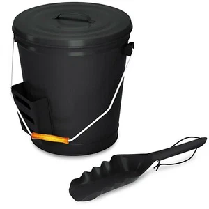 Steel Ash Bucket with Shovel Black Fireplace Stoves 4.75 Gallon 13 Inch High - Picture 1 of 6