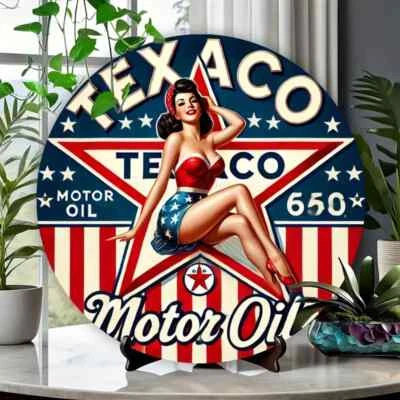 Letrero redondo resistente a la intemperie de aluminio TEXACO GASOLINA ESTILO RETRO GARAJE HOMBRE CUEVA ACEITE Foto 1 de 2
