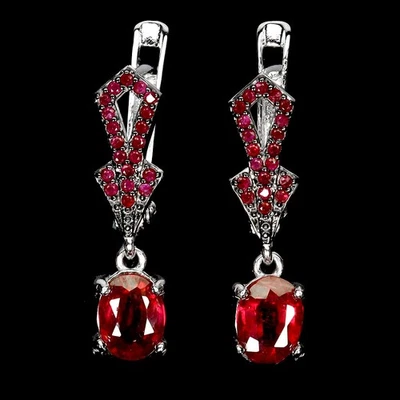 925 Sterling Silver Earrings Oval Ruby 7x5mm Ruby Diamond Cut Gemstone Jewelry - Image 1 of 4