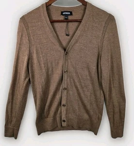 Express Men’s Y-Neck 100% Merino Wool Woody Brown Size S - Picture 1 of 11