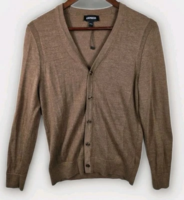 Express Men’s Y-Neck 100% Merino Wool Woody Brown Size S - Image 1 of 4