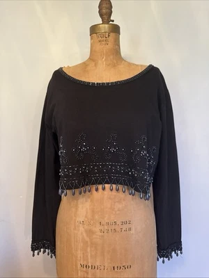Vintage 90’s Contempo Casuals Beaded Fringe Crop Top Size L Whimsigoth Festival - Image 1 of 4