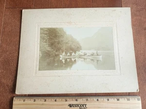 Fotografía montada c. 1890 canoas en Echo Lake Franconia New Hampshire - Imagen 1 de 4