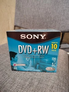New Sony DVD + RW 10 Pack Rewriteable DVD Discs 4.7GB 120 Minutes SEALED - Photo 1/3