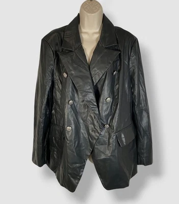 Ella Rafaella Women's Black Faux-Leather Double Breasted Jacket Plus Size 1X - Image 1 of 2