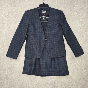 Mark Alexander Plaid Blazer Jacket & Skirt Set Gray Wool Blend Fully Lined - Picture 1 of 16