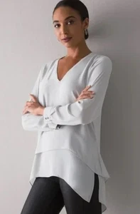 Neu mit Etikett WHBM elfenbeinfarbene Wasserfallbluse V-Ausschnitt Lagenlook lange Ärmel Größe 12 - Bild 1 von 10