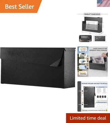Elegante buzón de montaje en pared negro - acero galvanizado para máxima durabilidad Foto 1 de 4