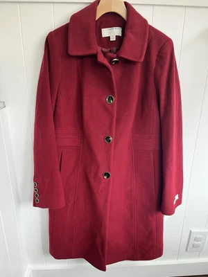 Abrigo para mujer Anne Klein de mezcla de lana y cachemir talla 6 chaquetón rojo $380 nuevo con etiquetas Foto 1 de 4