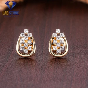 0.36 TDW Round Cut Diamond 18k Yellow Gold Earring Labstone - Picture 1 of 5