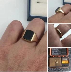 Mens Vintage 9ct Gold Hallmarked Pinky, Signet Ring Set With Black Onyx Size P - Picture 1 of 1