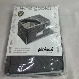 Richards Goblet Stemware Storage Case Quilted Zippered Grey Holds 6 Glasses - Picture 1 of 3