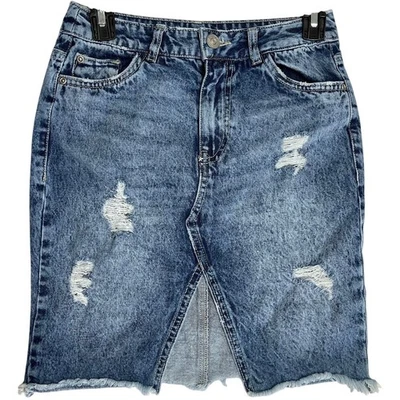 Falda vaquera Divided by HM para mujer talla 4 aberturas azules 100 % algodón Distress Y2K Foto 1 de 4